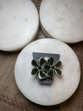 184 PILGRIM Green Enamel Flower Statement Earrings